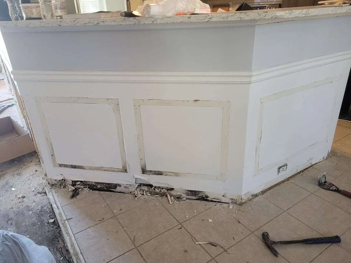 Water damage and mold on kitchen during Storm Damage Restoration in Hellam
